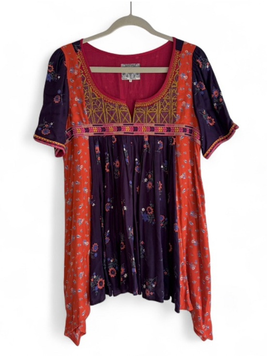 Floreat Tops - Anthropologie Floreat Embroidered Floral Short Sleeve Boho Blouse Size 8